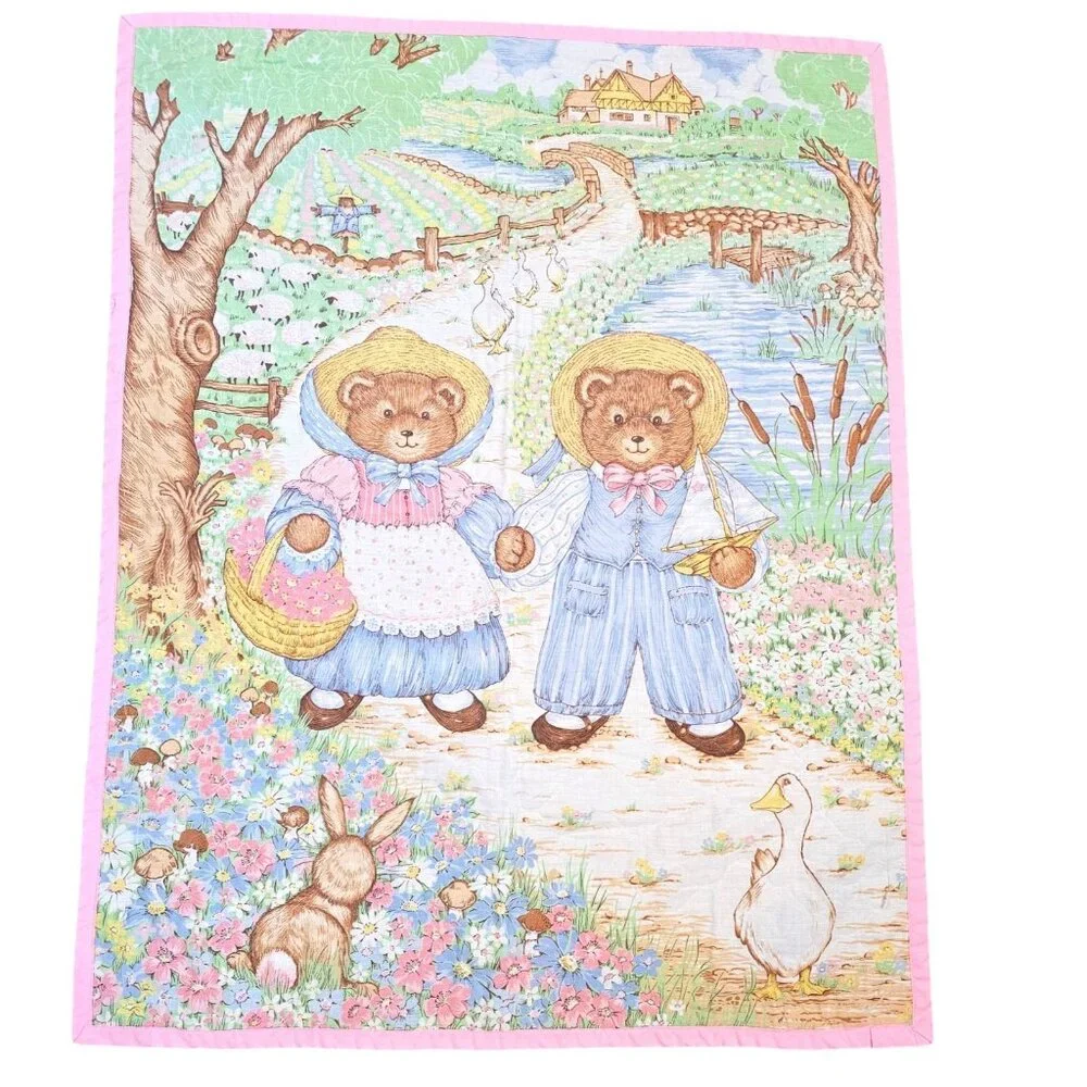 Vintage Storybook Bears Victoria Theodore Baby Quilt‎ Blanket  34